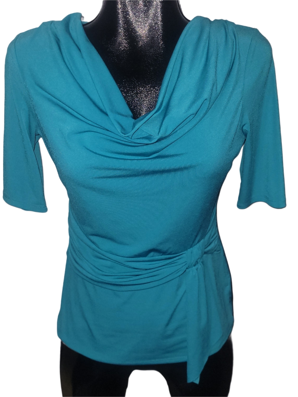 Cleo Women’s Teal Cowl Draped Neck Short Sleeve Top Size XS